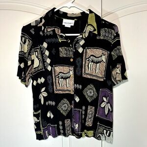 Vintage 70s Graff Wear Short Sleeve Animal Nature‎ Spring Summer Blouse Top S